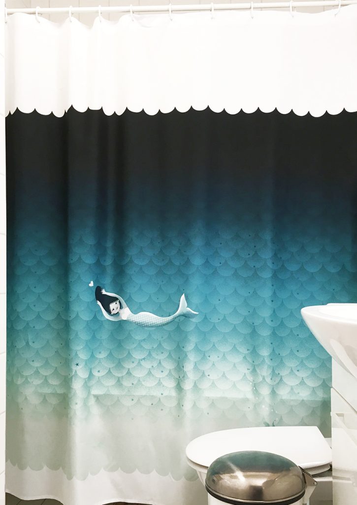 Suomu Blue Shower Curtain in a real home