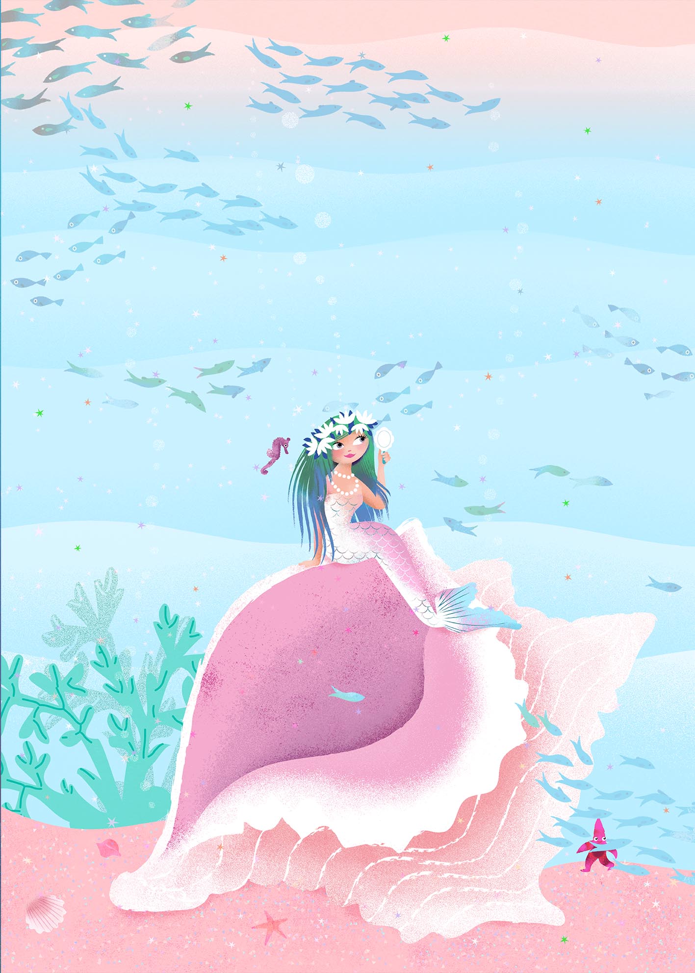 Mermaid sitting on a shell illustration